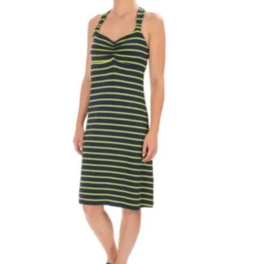 Dakini Tank Sundress Navy & Lime Striped Size Small Stretchy Criss Cross Straps